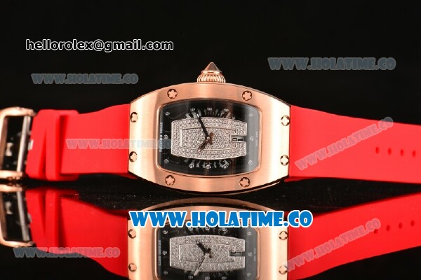 Richard Mille RM007 Miyota 6T51 Automatic Rose Gold Case with Diamonds Dial and Red Rubber Strap - Click Image to Close